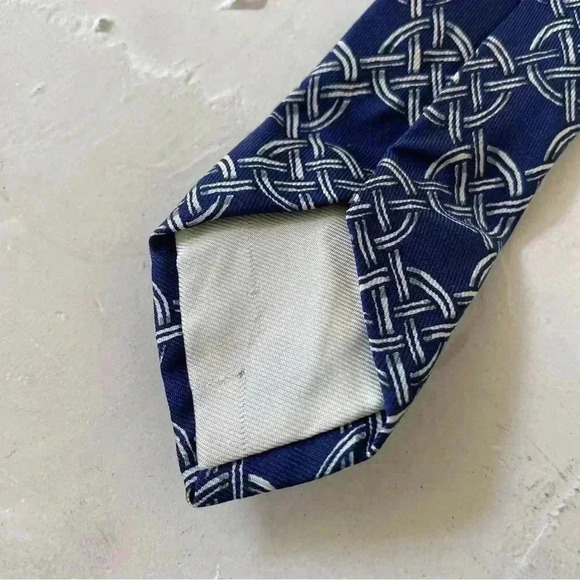 Hermes Necktie Men's 100% Silk Luxury Geometric Chain Logo Blu Made in France - Picture 10 of 11